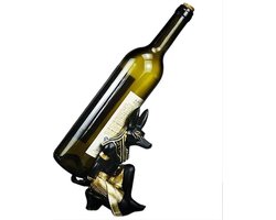 Egyptische Anubis God Wijnfles Houder - Zwart met Goud - 17cm Hoog, 8cm Breed, 12,5cm Diep - Unieke Decoratie