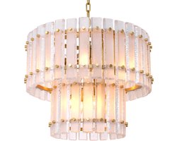 Eichholtz design kroonluchter Blason antieke messing afwerking matglas Ø 59 | H. 46 | min H. 46.5 cm