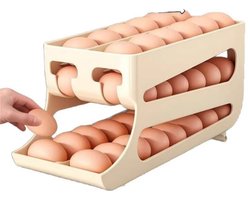 Eierbewaardoos - 36*13,6*13,6 cm - Het biedt ruimte aan 60 eieren - Automatische eierschuif - Eierrek voor koelkastdeur - Schuifbare eierroller - Eierorganizer - Meerlaags eierrek - Rolbare eierbewaardoos - Automatische eierdispenser