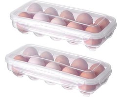 Eierbox voor 10 eieren - 2 stuks, kunststof opbergdoos met deksel voor koelkast en keuken - transparant, eieren transportbox.