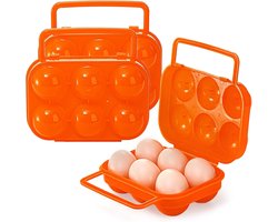 Eierdoos - 2-pack - Draagbare camping-eierhouder - Geschikt voor 12 eieren - Kunststof eierhouder met handvat - Voorkomt dat eieren barsten - Geschikt voor reizen, wandelen in de buitenlucht - Biedt plaats aan kleine eieren