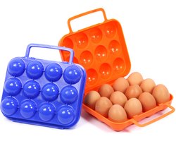 Eierdoos - 2 stuks - Eierhouder - Plastic - Eierrek - Koelkast Organizer - Camperen - Eieropbergbox - 12 compartimenten - Geschikt voor kamperen, picknick, reizen, keuken, koelkast - 20×7×15cm - Blauw, oranje