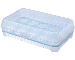 Eierdoos - Eieropbergbox - Bewaardoos - PP - Eierbakje Houder met Deksel - Opbergdoos voor Eieren - 15 Grid - Geschikt voor kamperen, picknick, reizen, keuken, koelkast - 24*15CM - Blauw