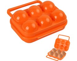Eierdoos met 6 Compartimenten, Plastic Eiershouder voor Keuken, Reizen en Kamperen, Draagbare Eierd dispenser, Eieren Opslagoplossing in Oranje