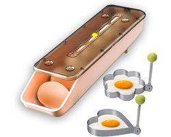 Eierdoos voor de koelkast - Stapelbare eierdoos, automatisch scrollende eierhouder met deksel - kunststof eierhouder eierbewaardoos met 2 spiegeleivormpjes voor in de keuken