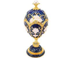 Eierdop Sierdoos - Decoratieve Doos - Sieraden Opbergen - Gedecoreerd Met Steentjes - 13 cm Verpakking - Goudblauw