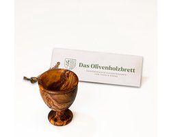 Eierdopje van Olijfhout - Handgemaakt en Handgedraaid - Natuurlijke Nerf - 8 cm Hoog