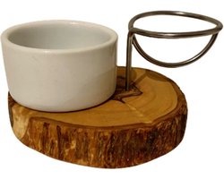 Eierdopje van Olijvenhout, Porselein & RVS – Luxe Ontbijt accessoire - Leuk voor bij het ontbijt