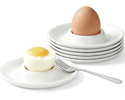 Eierdopjes Kunststof - Set van 6 - Wit - Stapelbaar - Vaatwasserbestendig - PP - Eierhouder - Ontbijtset - Onbreekbaar - Eierdop - Modern Design