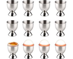 Eierdopjes RVS - Eierdopjes - Ronde Vorm Met Voet Voor Stabiliteit En Empileerbaar Ontwerp - 12 Stuks - Voor Feestdagen En Thuisgebruik Zilver