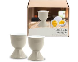 Eierdopjes Set - Eierhouders Keramiek - Ontbijt Tafel - Vaatwasmachinebestendig - 4 Stuks - Taupe