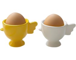 Eierdopjes Set - Herbruikbaar - 2 Stuks - Wit + Geel - Keramisch