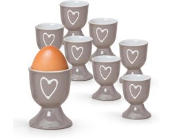 Eierdopjes Set - Keramiek Harten - Ontbijt Tafel Dekken - Landelijke Stijl - Set van 8 - Taupe