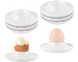 Eierdopjes set van 8 stuks, wit porselein, grappig design, keramische ontbijtset, stapelbaar, voor camping, ronde vorm, aardewerk, keukenaccessoire