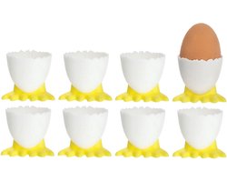 Eierdoppen met voetjes - 8x stuks - plastic - met lepels - tafel/keuken artikelen - Paastafel accessoires