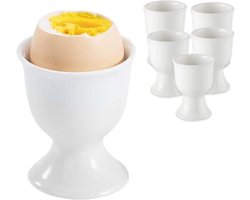 Eierdopset - Eierdopjes - Stapelbaar - Wit porselein - Porselein - Geschikt voor elke ontbijttafel - Buffet hard en zachtgekookte eieren - Eierhouders - 6-delige eierdopjes - 7 x 5,2 cm