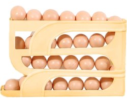 Eierhouder, eieropbergbox voor de koelkast, automatisch rollende eieropbergdoos, 4-traps rollende eierdispenser, ruimtebesparende eieropslag voor de koelkast