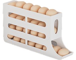 Eierhouder - Eierroller - 4 laags automatische rollende eiercontainer - Eierdoos - Koelkastorganizer - Wit - 35,5*20*7 cm