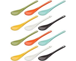 Eierlepel van porselein - kleurrijk porseleinen lepel, koffielepel, theelepel, dessertlepel, eierdopje, bestek, keuze uit verschillende hoeveelheden, hoeveelheid: 12 stuks