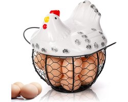 Eiermand - Eierrek - Eierhouder - Hennevormige Eierenmand met Deksel - Eieren bewaren - Eierdoos - Eieren Bewaren - Fruitschaal - Organizer Case - Container Eiermandhouder - Geschikt voor 15 Eieren - Keukendecoratie - Moederdagcadeau - Wit