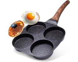 Eierpan Graniet 4 Gaten BLACK&WOOD 19x19 cm - Omeletpan - Egg Koekenpan - Pannenkoekenpan - Pancake