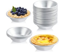 Eierpasteivormpjes - 25 stuks - Bakvormen - Ronde eierpasteivormpjes - 7 cm - Rond - Dessertvormpjes - Aluminiumlegering - Antiaanbaklaag - Herbruikbaar - Zilver