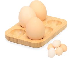 Eierrek, bamboe-houten schuine eierbak voor keukenwerkbladen, 6-vakken rek voor gekookte eieren voor in de koelkast, decoratieve paaseierhouder voor eettafels