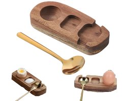 Eierrek, eierbewaarrek, eierdisplay van hout met lepel, geschikt voor ontbijttafels en restauranttafels (15,3*6,5cm, grijsbruin)