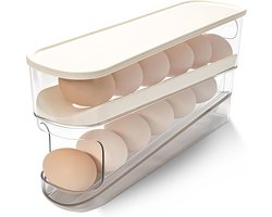 Eierrek - Eierdoos - Kunststof - Eierhouder - Ei-Organizer - Eieren bewaren - Opbergrek voor koelkast - Eierrek voor koelkast - Eiermand - Koelkast Ei Opbergdoos - Eierdispenser en opbergrek - Ruimtebesparend - 30.3×8.5×14.2cm - Transparant