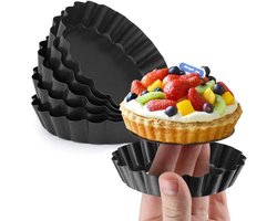 Eiertaartvormpjes - Mini-eiertaartvormpjes - 10 cm - met verwijderbare bodem - Bakvormen - Ronde antiaanbak cakevormpjes - Mini cakevormpjes - 6-delige set - Zwart