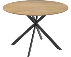 Eiken Ronde Eettafel Ø120 x 75 cm, Eettafel voor 4 Personen, Keukentafel met Stalen X-Poten, Industriële Woonkamertafel, Melamine Tafelblad, Verstelbare Poten en Stabiele Constructie, Moderne Tafel voor Eetkamer en Homeoffice