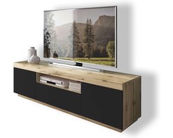 Eiken TV-Meubel met Zwarte Fronten en Push to Open Systeem - Dressoir en Lowboard