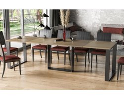 Eiken Uitschuifbare Eettafel (130-330 x 80 x 75 cm) – Verlengbaar Tafelblad, Robuust Metaal en Bewerkt Hout – Modern Design voor 4 tot 8 Personen Eiken Calera - uitschuifbaar - eetkamer