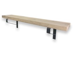 Eiken wandplank 100 x 30 cm inclusief zwarte plankdragers - Wandplank hout - Wandplank industrieel - Fotoplank
