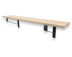 Eiken wandplank 150 x 30 cm 18mm op zwarte plankdragers - Wandplank hout - Wandplank industrieel - Fotoplank