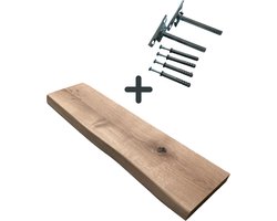 Eiken Wandplank 80 x 30 x 4 cm Boomstamrand - Zwevende plank - Boekenplank - Muurplank - Inclusief Bevestigingsmateriaal