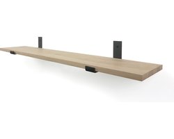 Eiken wandplank 90 x 20 cm 18mm inclusief industriele plankdragers - Plankjes aan muur - Wandplank industrieel - Fotoplank