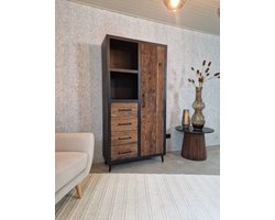 Eikenhouten opbergkast - Stalen Frame Zwart - 90x35x176cm