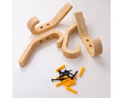 Eikenhouten Wandmontage - haken -4 stuks- Handgepolijst - Houtkleurige Afwerking - 155 mm J-type kapstokhaken
