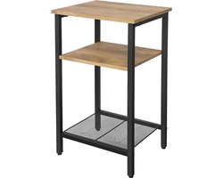 Einde bijzettafel nachtkastje 3 planken zwaar stalen frame honingbruin zwart grootsemblank LET201B05 eenvoudige montage woning slaapkamer