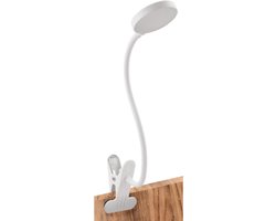 EINLICHT - LED Klemlamp "Halo" – 3-straps dimbare Bedlamp - 3,3W Bureaulamp met klem – 438 Lumen Leeslamp – Warm Wit LED Licht – Klemlamp voor Bureau, Bed & Werkplek - Wit