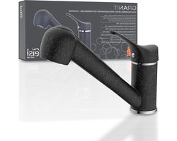 EISL Gootsteenarmatuur GRANIT met vaatdouche - 90 graden draaibare keukenkraan - zwart - ideaal voor dubbele spoelbakken - waterkraan - keuken eenhendelmengkraan - NI183SMCR