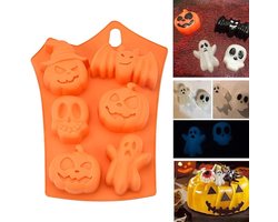 Eizook Halloween bakvorm - 6 figuren - Siliconen - Pompoen - Spook - Verschrikker - Vleermuis - Schedel