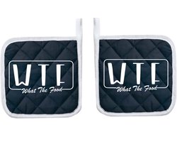 Eizook Pannenlappen 2 Stuks Navy Bedrukt - WTF - Where is The Food - In WIT- Zacht Katoen met Polyester Pannenonderzetter Hittebestendige Pannenlap tot 250°C