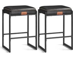 EKHO collectie set van 2 barkrukken keukenstoelen kunstleer met stiksel midden van de eeuw moderne stijl 66 cm hoog thuis bar eetkamer eenvoudige montage inktzwart