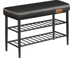 Ekho Collection schoenbank, bank, stoel, ingang, faux leer, naad, stijl uit de jaren 1960, modern, laadcapaciteit tot 135 kg, 30 x 80 x 50 cm, inkt zwart