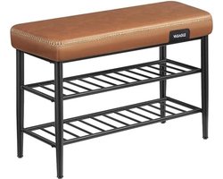 Ekho Collection schoenbank, bank, zitkist, ingang, faux leer, naad, jaren 1960 -stijl, modern, laadcapaciteit tot 135 kg, 30 x 80 x 50 cm, karamelbruin