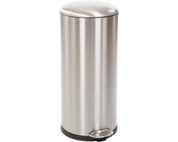 EKO Belle Deluxe pedaalemmer 30 Liter – Prullenbak met uitneembare afvalemmer – Fingerprint-proof – Soft-close – H66xL38xB33 cm – Mat Zilver