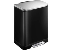 EKO - E-Cube recycling pedaalemmer 10+9 liter - Stainless steel Plastic - zwart glanzend, mat RVS - Prullenbak