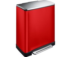 EKO - E-Cube recycling pedaalemmer 28+18 liter - Stainless steel Plastic - rood, mat RVS - Prullenbak